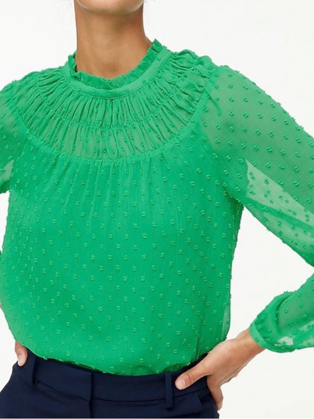 J. Crew Swiss Dot Long-Sleeve Blouse in Cream